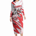Personalised Sydney Swans Fan Pride Long Sleeve Bodycon Dress Fierce Swan Mascot Graphic Art With Sydney City Skyline