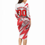 Personalised Sydney Swans Fan Pride Long Sleeve Bodycon Dress Fierce Swan Mascot Graphic Art With Sydney City Skyline