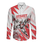 Personalised Sydney Swans Fan Pride Long Sleeve Button Shirt Fierce Swan Mascot Graphic Art With Sydney City Skyline