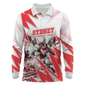 Personalised Sydney Swans Fan Pride Long Sleeve Polo Shirt Fierce Swan Mascot Graphic Art With Sydney City Skyline