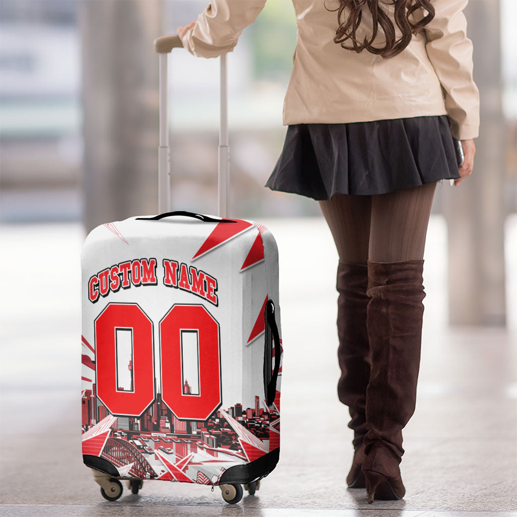 Personalised Sydney Swans Fan Pride Luggage Cover Fierce Swan Mascot Graphic Art With Sydney City Skyline