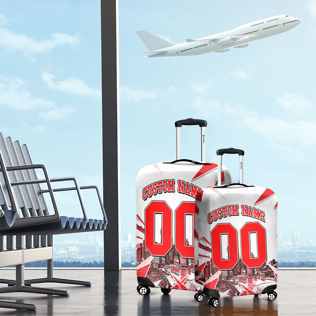 Personalised Sydney Swans Fan Pride Luggage Cover Fierce Swan Mascot Graphic Art With Sydney City Skyline