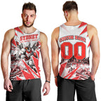 Personalised Sydney Swans Fan Pride Men Tank Top Fierce Swan Mascot Graphic Art With Sydney City Skyline