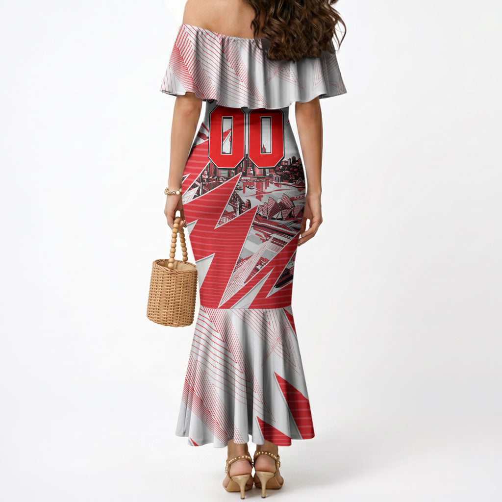 Personalised Sydney Swans Fan Pride Mermaid Dress Fierce Swan Mascot Graphic Art With Sydney City Skyline