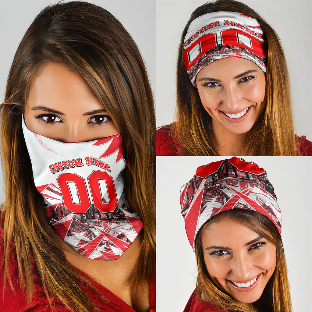 Personalised Sydney Swans Fan Pride Neck Gaiter Fierce Swan Mascot Graphic Art With Sydney City Skyline