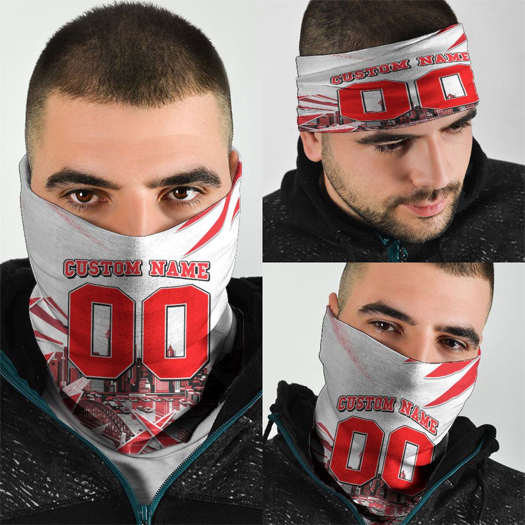 Personalised Sydney Swans Fan Pride Neck Gaiter Fierce Swan Mascot Graphic Art With Sydney City Skyline