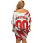 Personalised Sydney Swans Fan Pride Off Shoulder Short Dress Fierce Swan Mascot Graphic Art With Sydney City Skyline