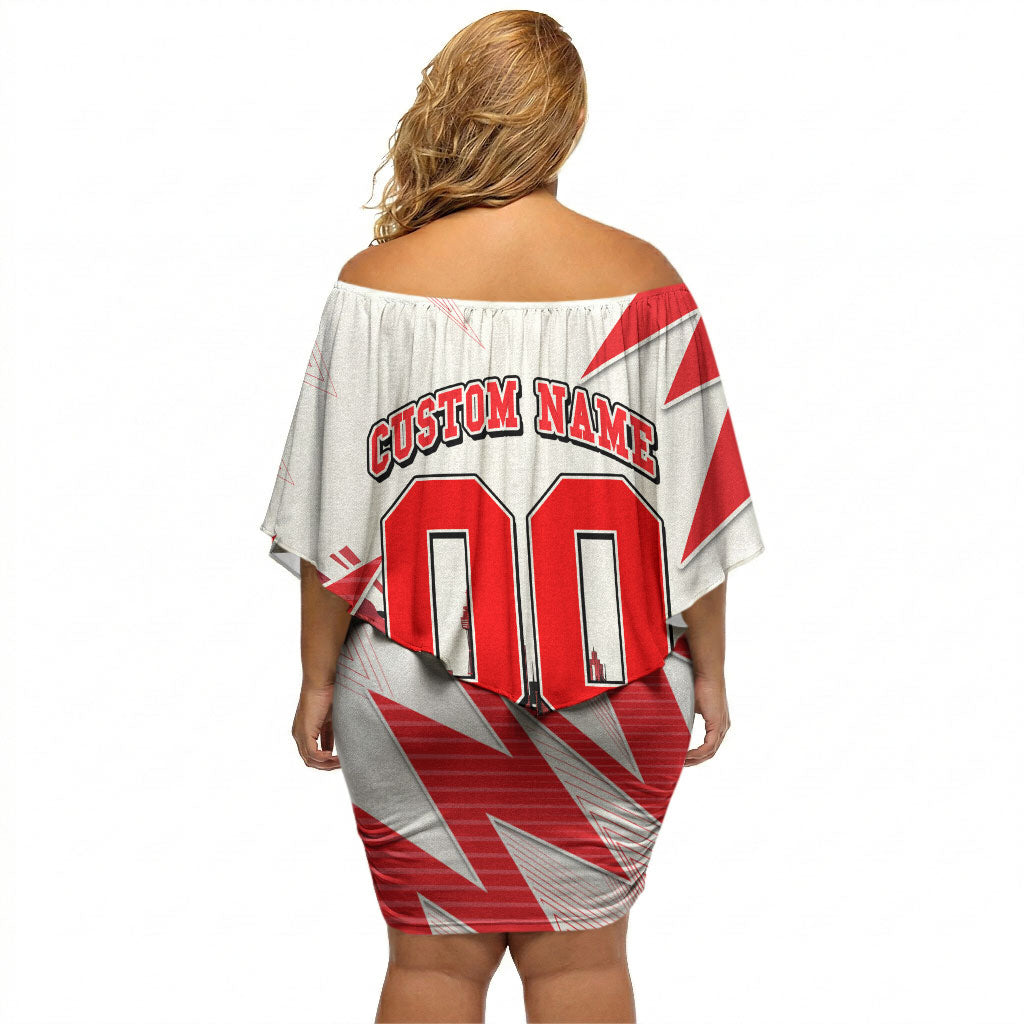 Personalised Sydney Swans Fan Pride Off Shoulder Short Dress Fierce Swan Mascot Graphic Art With Sydney City Skyline