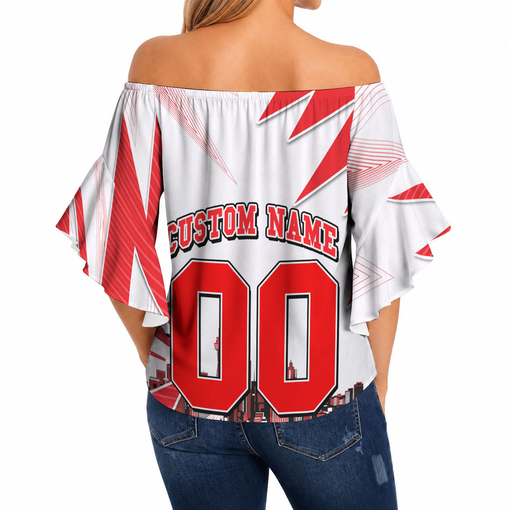 Personalised Sydney Swans Fan Pride Off Shoulder Wrap Waist Top Fierce Swan Mascot Graphic Art With Sydney City Skyline