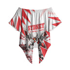 Personalised Sydney Swans Fan Pride Off Shoulder Wrap Waist Top Fierce Swan Mascot Graphic Art With Sydney City Skyline