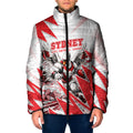Personalised Sydney Swans Fan Pride Padded Jacket Fierce Swan Mascot Graphic Art With Sydney City Skyline