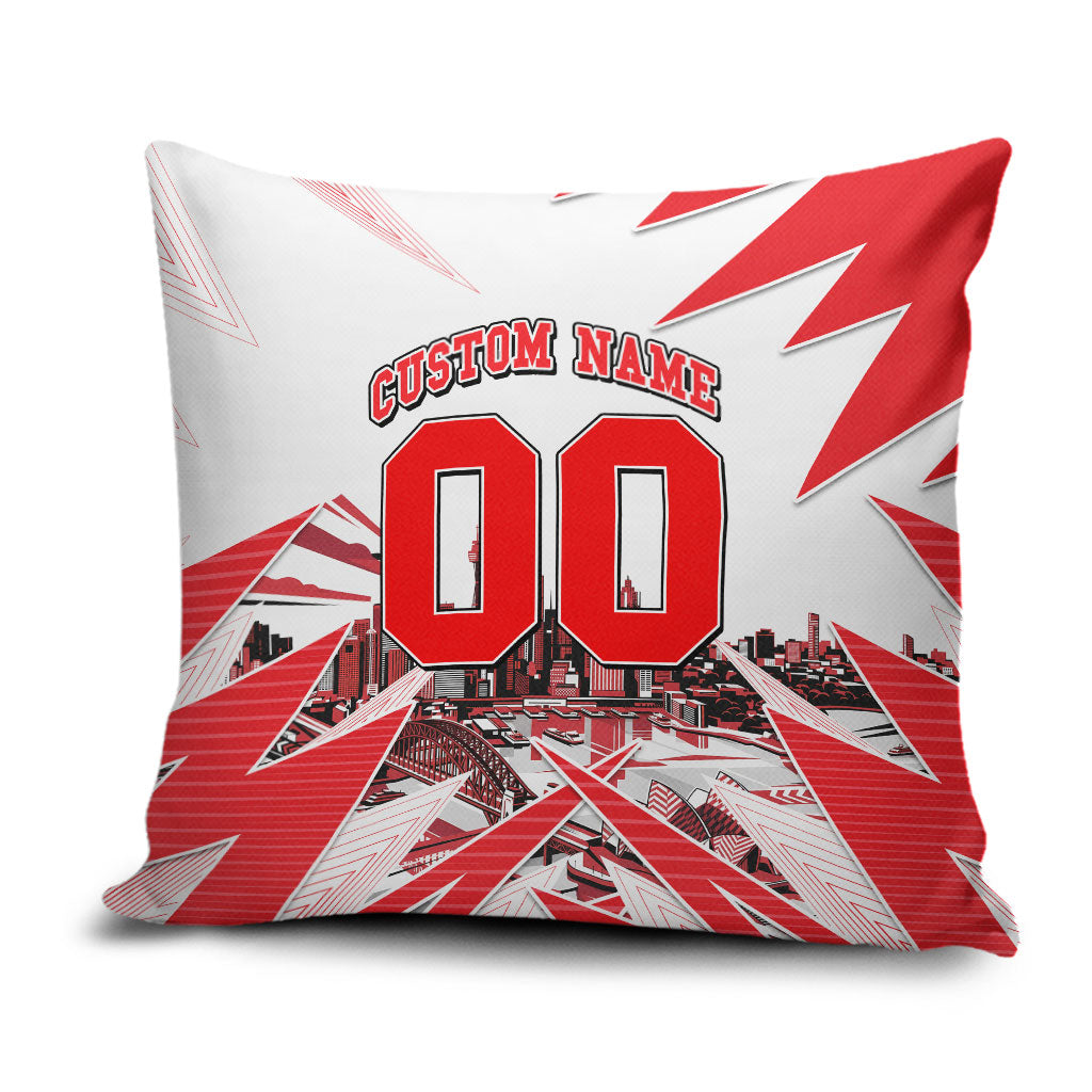 Personalised Sydney Swans Fan Pride Pillow Cover Fierce Swan Mascot Graphic Art With Sydney City Skyline