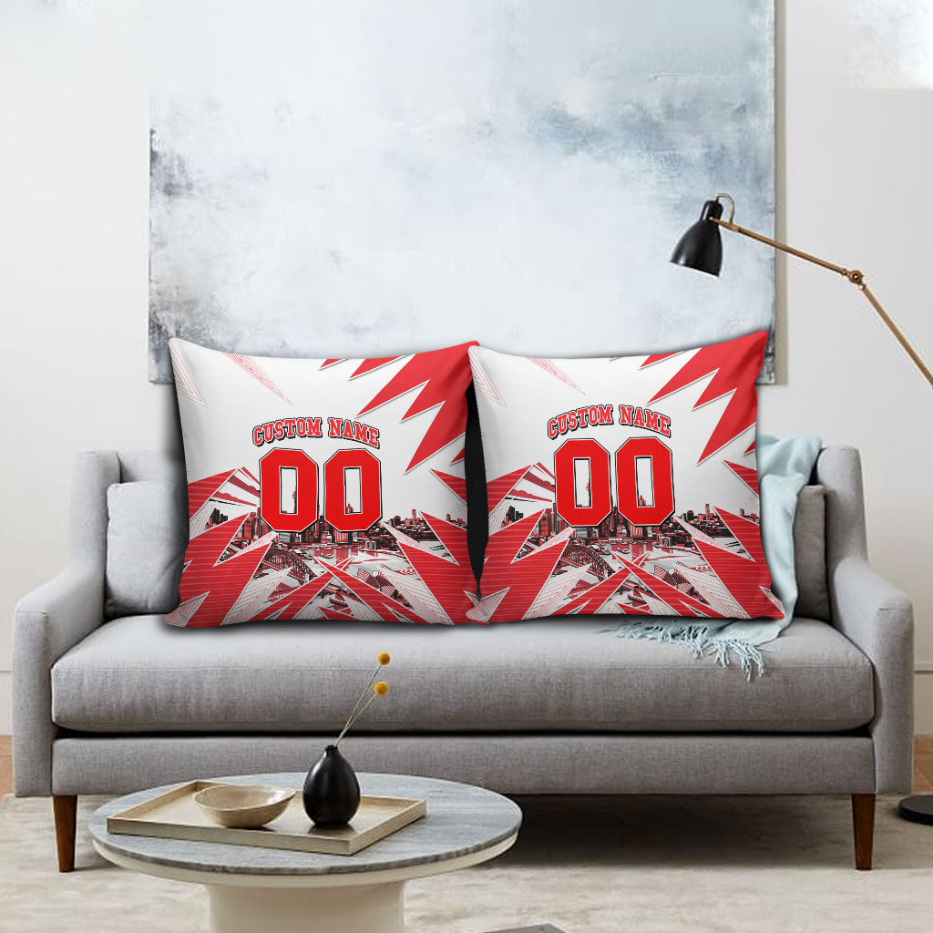 Personalised Sydney Swans Fan Pride Pillow Cover Fierce Swan Mascot Graphic Art With Sydney City Skyline