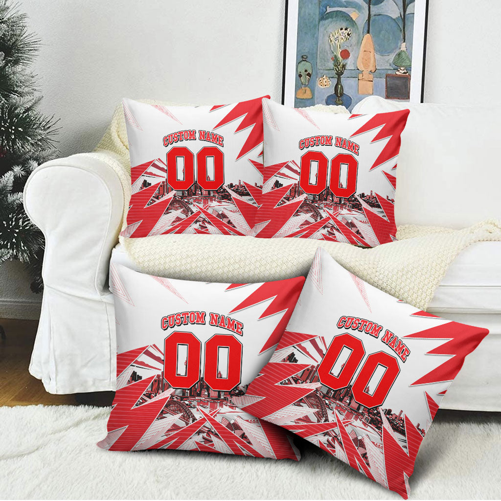 Personalised Sydney Swans Fan Pride Pillow Cover Fierce Swan Mascot Graphic Art With Sydney City Skyline