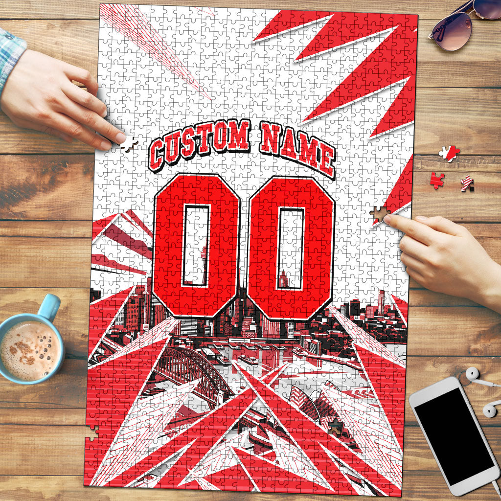 Personalised Sydney Swans Fan Pride Puzzle Fierce Swan Mascot Graphic Art With Sydney City Skyline