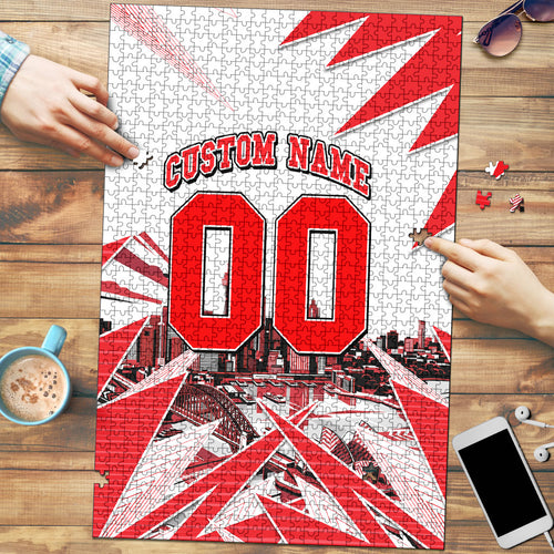 Personalised Sydney Swans Fan Pride Puzzle Fierce Swan Mascot Graphic Art With Sydney City Skyline