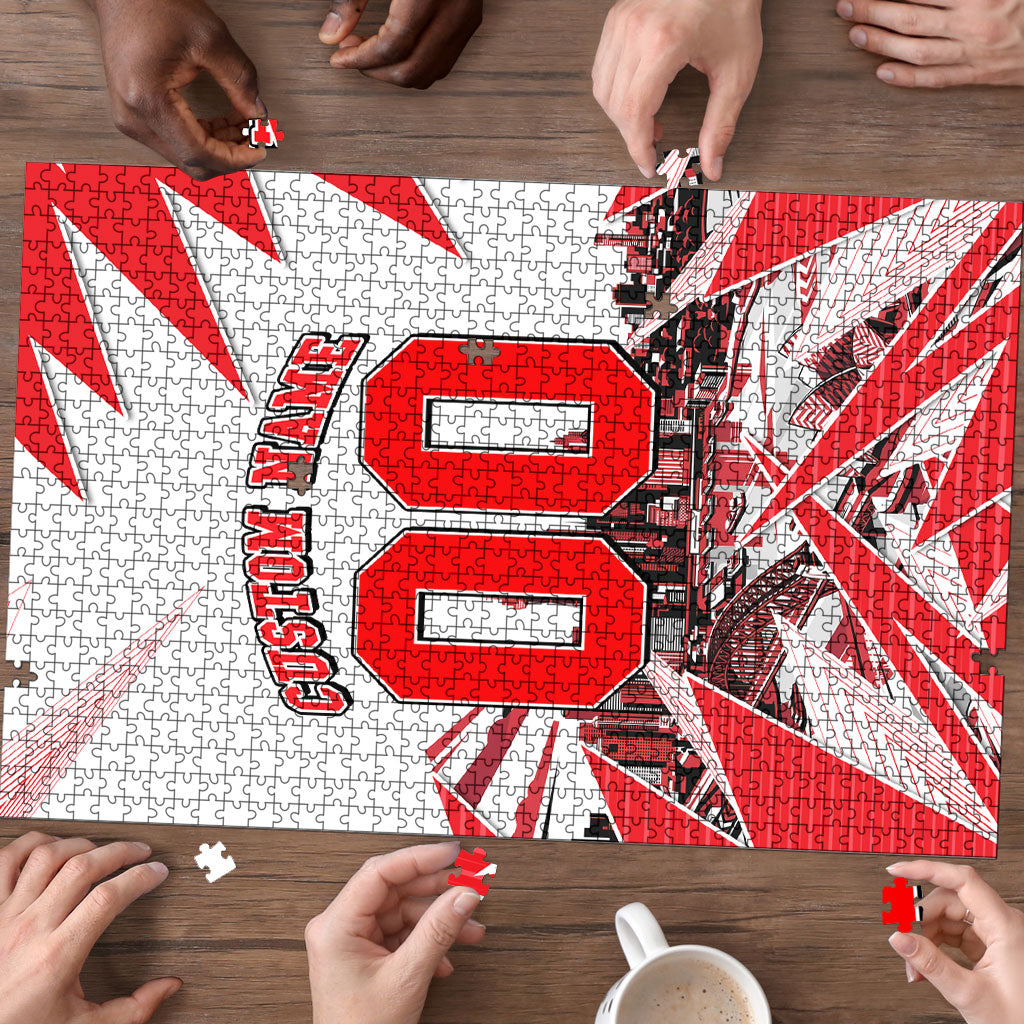 Personalised Sydney Swans Fan Pride Puzzle Fierce Swan Mascot Graphic Art With Sydney City Skyline
