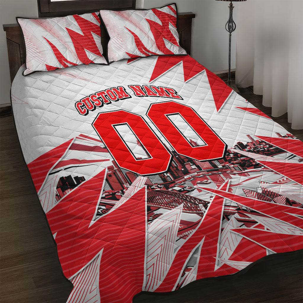 Personalised Sydney Swans Fan Pride Quilt Bed Set Fierce Swan Mascot Graphic Art With Sydney City Skyline