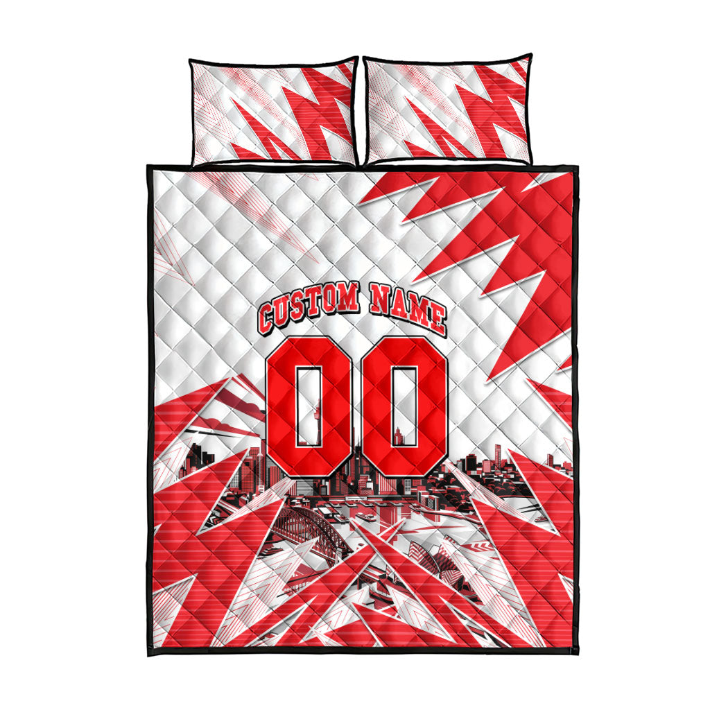 Personalised Sydney Swans Fan Pride Quilt Bed Set Fierce Swan Mascot Graphic Art With Sydney City Skyline
