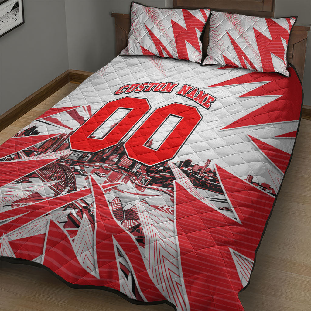 Personalised Sydney Swans Fan Pride Quilt Bed Set Fierce Swan Mascot Graphic Art With Sydney City Skyline
