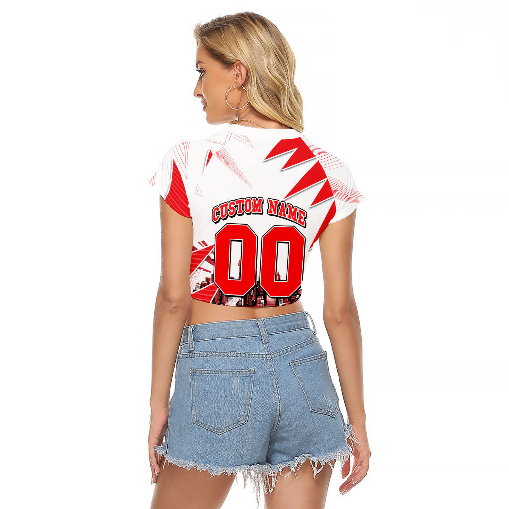 Personalised Sydney Swans Fan Pride Raglan Cropped T Shirt Fierce Swan Mascot Graphic Art With Sydney City Skyline