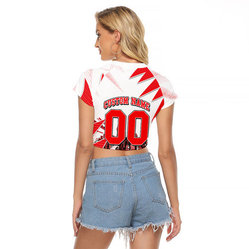 Personalised Sydney Swans Fan Pride Raglan Cropped T Shirt Fierce Swan Mascot Graphic Art With Sydney City Skyline