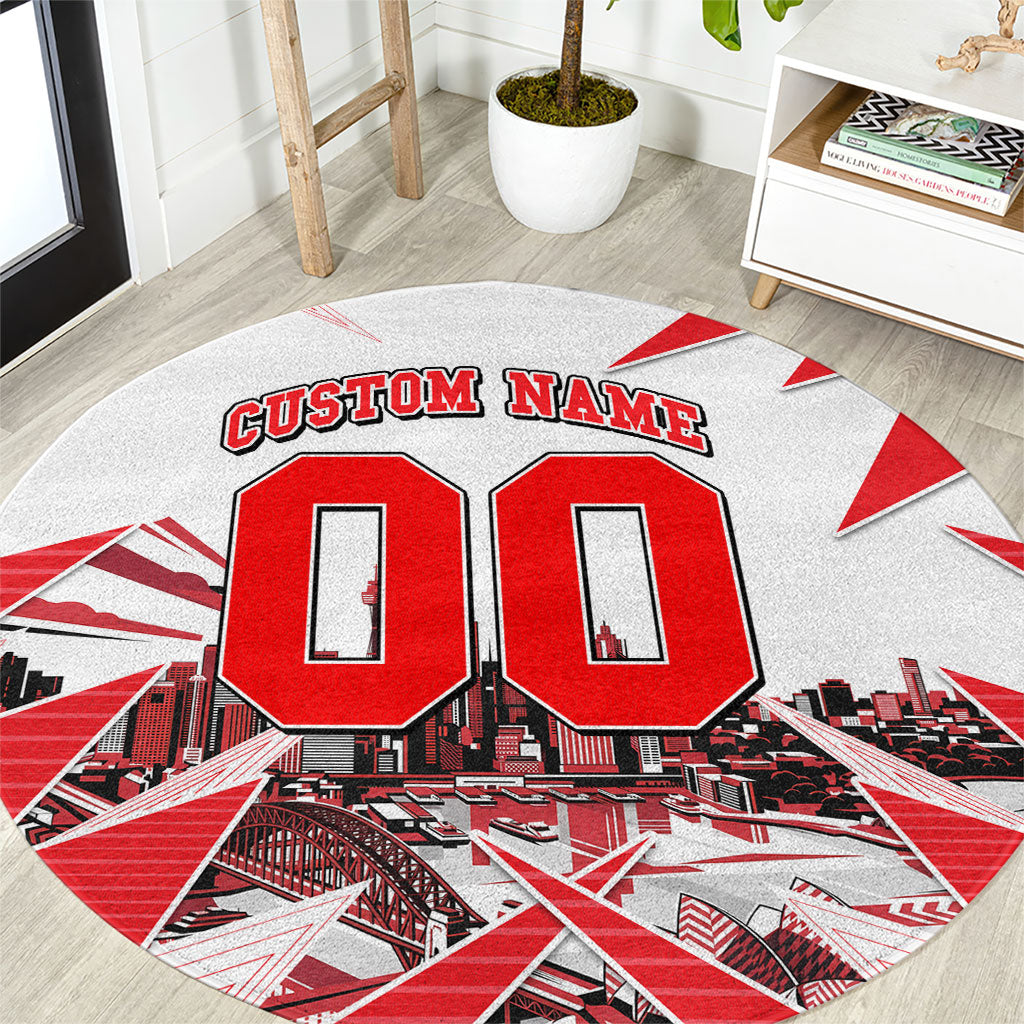 Personalised Sydney Swans Fan Pride Round Carpet Fierce Swan Mascot Graphic Art With Sydney City Skyline