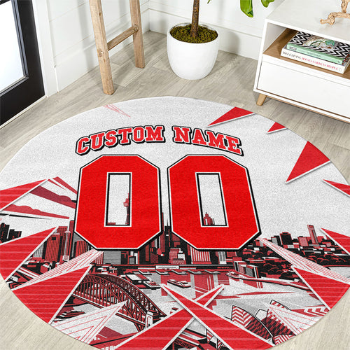 Personalised Sydney Swans Fan Pride Round Carpet Fierce Swan Mascot Graphic Art With Sydney City Skyline