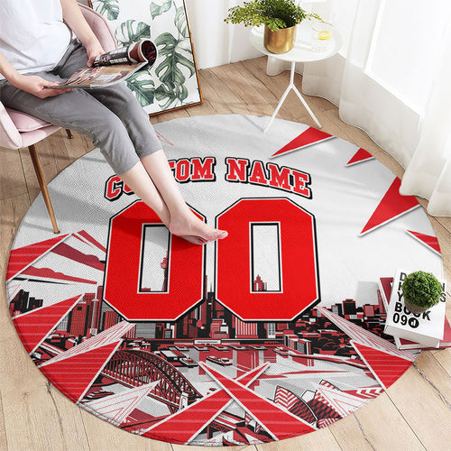Personalised Sydney Swans Fan Pride Round Carpet Fierce Swan Mascot Graphic Art With Sydney City Skyline