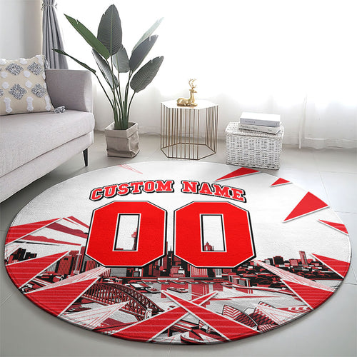 Personalised Sydney Swans Fan Pride Round Carpet Fierce Swan Mascot Graphic Art With Sydney City Skyline