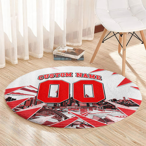 Personalised Sydney Swans Fan Pride Round Carpet Fierce Swan Mascot Graphic Art With Sydney City Skyline