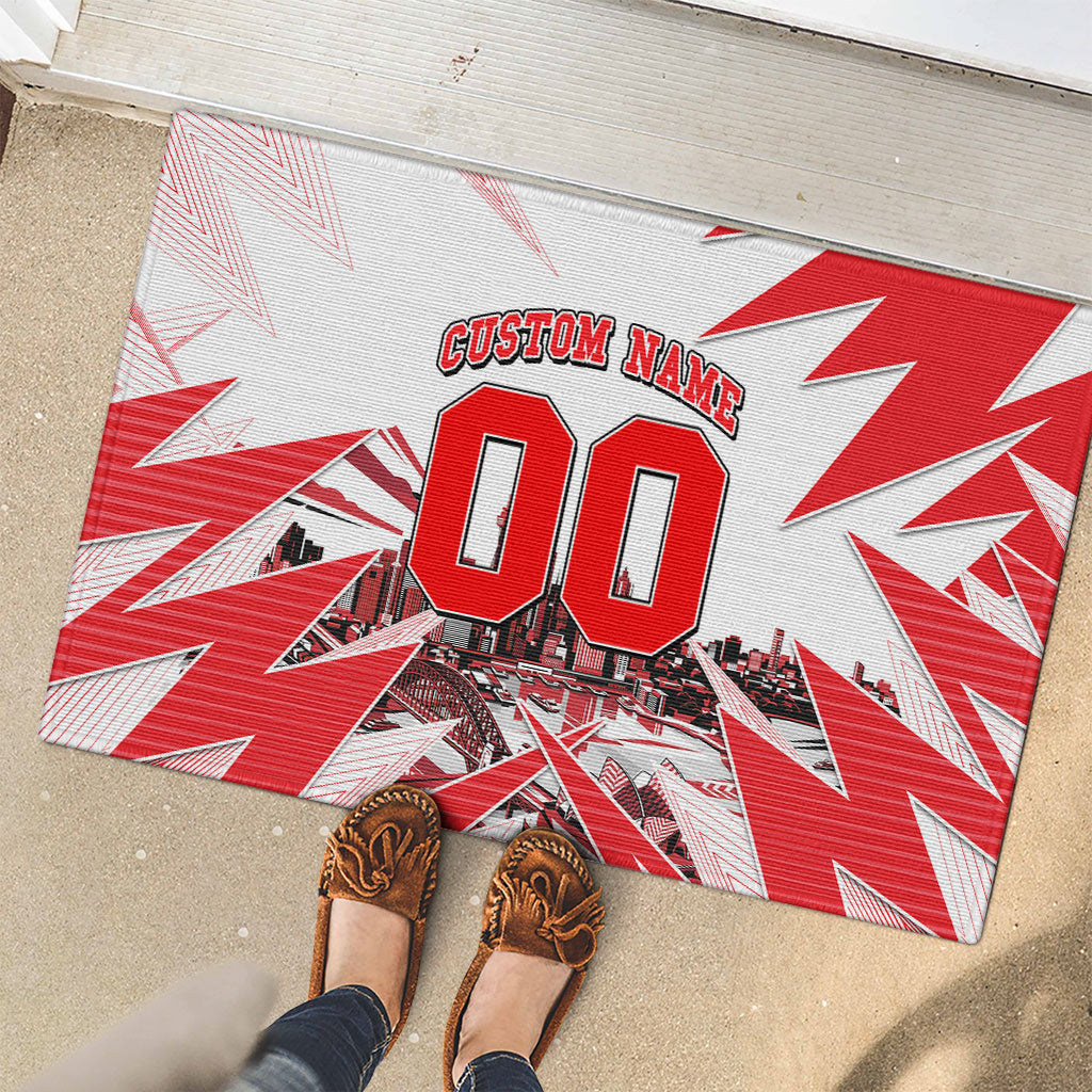 Personalised Sydney Swans Fan Pride Rubber Doormat Fierce Swan Mascot Graphic Art With Sydney City Skyline