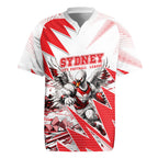 Personalised Sydney Swans Fan Pride Rugby Jersey Fierce Swan Mascot Graphic Art With Sydney City Skyline