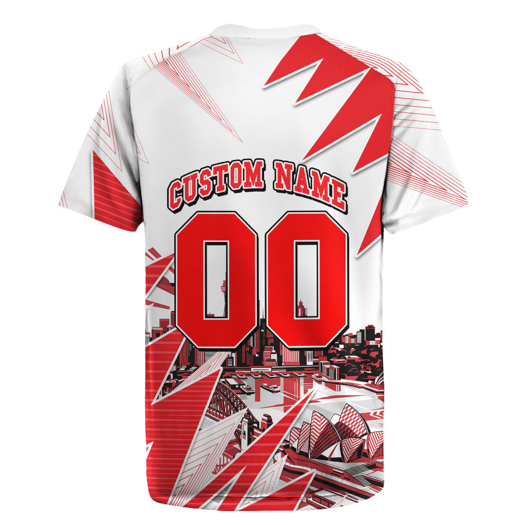Personalised Sydney Swans Fan Pride Rugby Jersey Fierce Swan Mascot Graphic Art With Sydney City Skyline