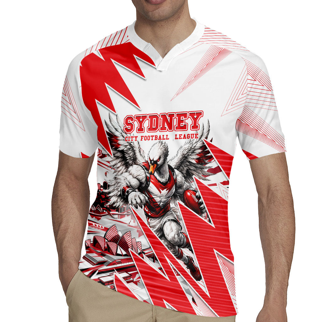 Personalised Sydney Swans Fan Pride Rugby Jersey Fierce Swan Mascot Graphic Art With Sydney City Skyline
