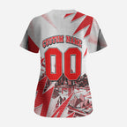 Personalised Sydney Swans Fan Pride Scrub Top Fierce Swan Mascot Graphic Art With Sydney City Skyline