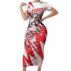 Personalised Sydney Swans Fan Pride Short Sleeve Bodycon Dress Fierce Swan Mascot Graphic Art With Sydney City Skyline