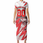Personalised Sydney Swans Fan Pride Short Sleeve Bodycon Dress Fierce Swan Mascot Graphic Art With Sydney City Skyline