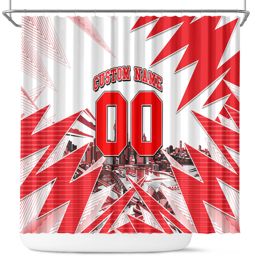 Personalised Sydney Swans Fan Pride Shower Curtain Fierce Swan Mascot Graphic Art With Sydney City Skyline