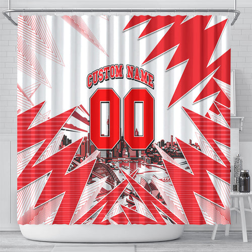 Personalised Sydney Swans Fan Pride Shower Curtain Fierce Swan Mascot Graphic Art With Sydney City Skyline