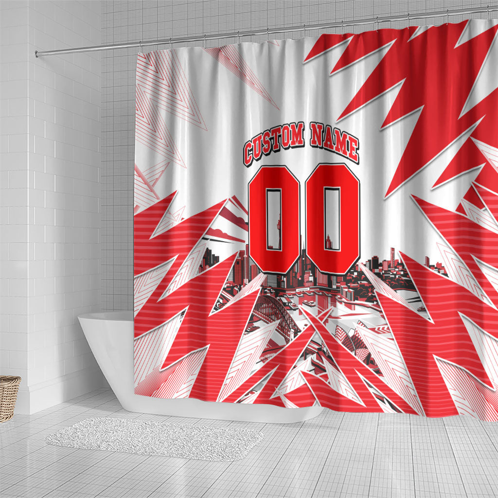 Personalised Sydney Swans Fan Pride Shower Curtain Fierce Swan Mascot Graphic Art With Sydney City Skyline