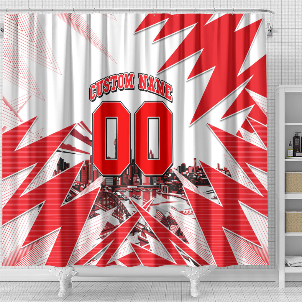 Personalised Sydney Swans Fan Pride Shower Curtain Fierce Swan Mascot Graphic Art With Sydney City Skyline