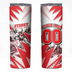 Personalised Sydney Swans Fan Pride Skinny Tumbler Fierce Swan Mascot Graphic Art With Sydney City Skyline