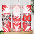 Personalised Sydney Swans Fan Pride Skinny Tumbler Fierce Swan Mascot Graphic Art With Sydney City Skyline