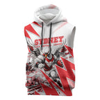 Personalised Sydney Swans Fan Pride Sleeveless Hoodie Fierce Swan Mascot Graphic Art With Sydney City Skyline