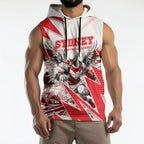 Personalised Sydney Swans Fan Pride Sleeveless Hoodie Fierce Swan Mascot Graphic Art With Sydney City Skyline