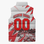 Personalised Sydney Swans Fan Pride Sleeveless Puffer Jacket Fierce Swan Mascot Graphic Art With Sydney City Skyline