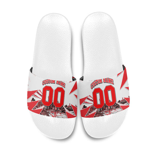 Personalised Sydney Swans Fan Pride Slide Sandals Fierce Swan Mascot Graphic Art With Sydney City Skyline