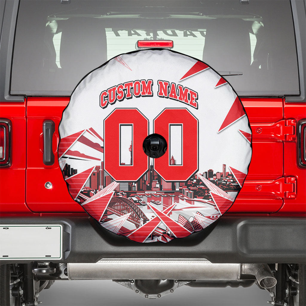 Personalised Sydney Swans Fan Pride Spare Tire Cover Fierce Swan Mascot Graphic Art With Sydney City Skyline