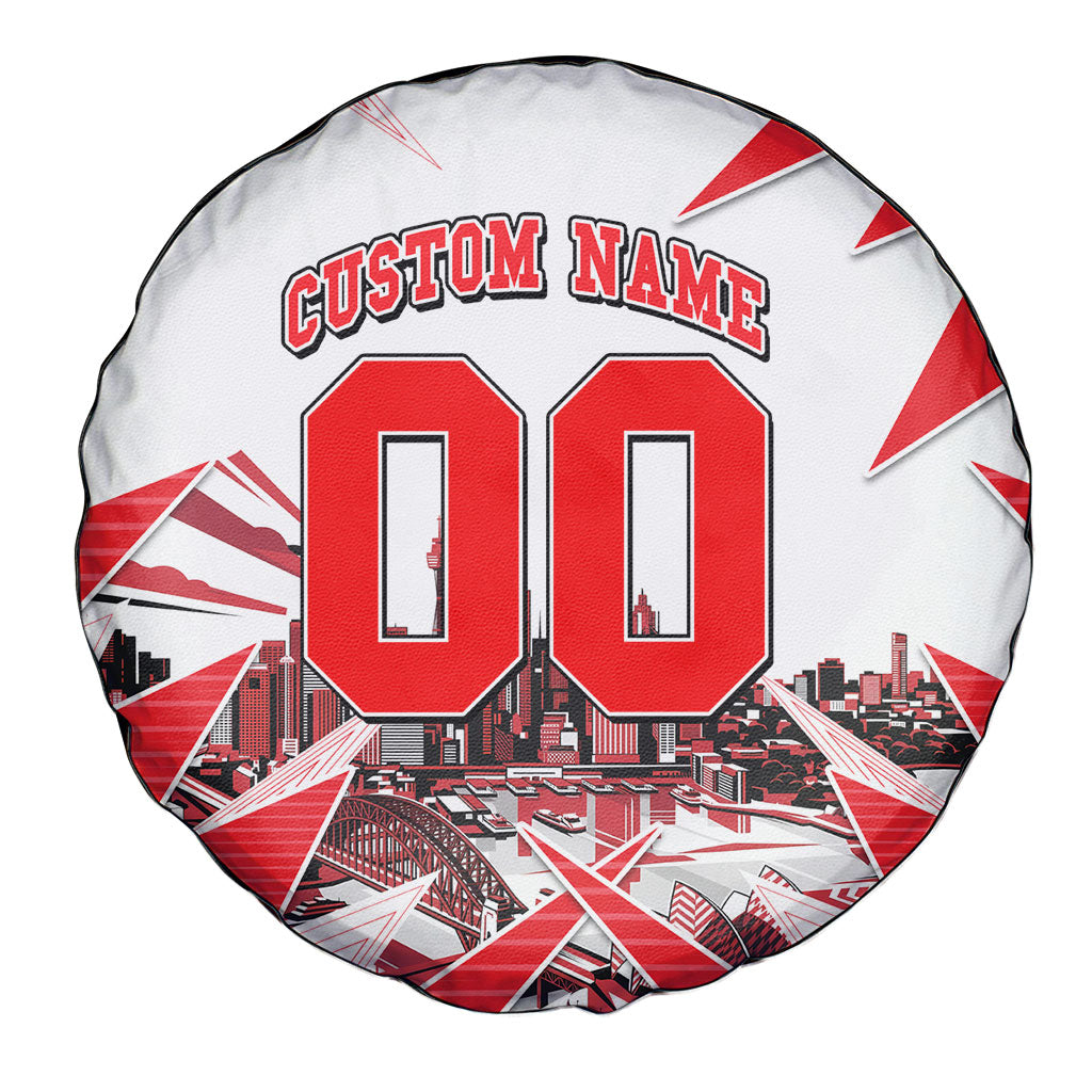 Personalised Sydney Swans Fan Pride Spare Tire Cover Fierce Swan Mascot Graphic Art With Sydney City Skyline